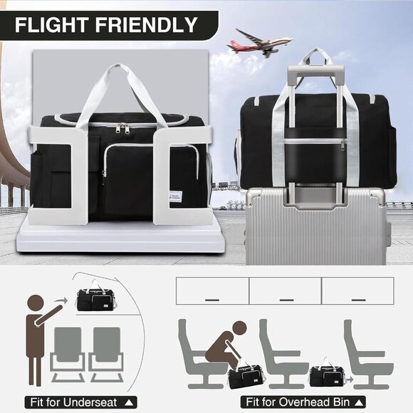 Women Black Grey Small Gym Carry On Weekender Travel Duffle Shoe Compartment Bag - Picture 4 of 5